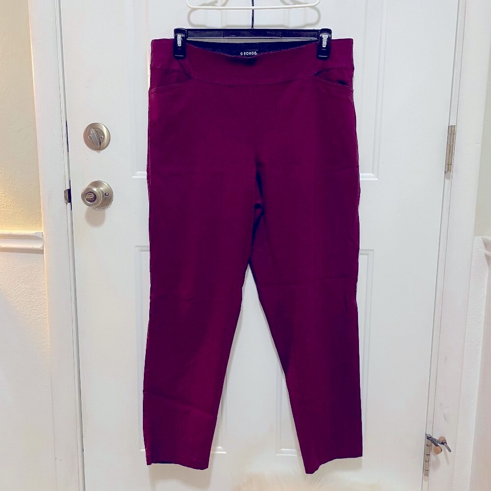 Women’s George Pants With Elastic Waist Size 1X(16W) - Burgundy Maroon